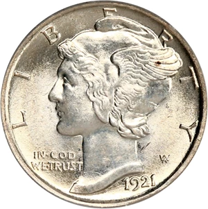 image for: 1921-D 10c PCGS MS64 FB (OGH)