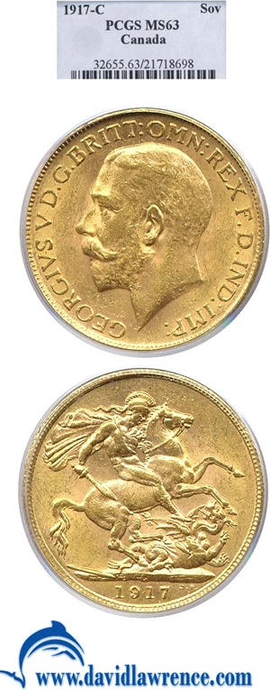 image for: Canada: 1917-C Gold Sov PCGS MS63