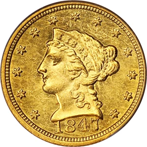image for: 1847-C $2 1/2 PCGS/CAC MS62