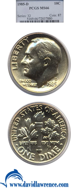 image for: 1985-D 10C PCGS MS66