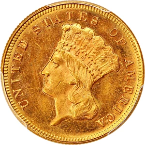 image for: 1872 $3 PCGS MS62 ex: D.L. Hansen