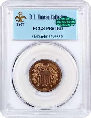 image for: 1867 2c PCGS/CAC Proof 64 RD ex: D.L. Hansen