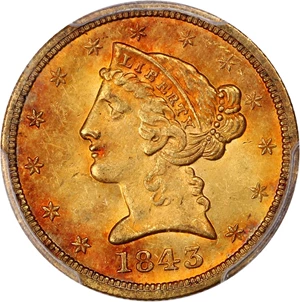 image for: 1843-O $5 PCGS/CAC MS63+ (Large Letters)