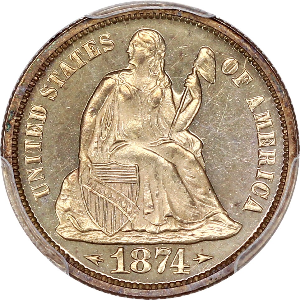 image for: 1874 10c PCGS Proof 64 CAM (Arrows) ex: D.L. Hansen