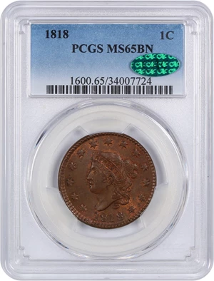 image for: 1818 1c PCGS/CAC MS65 BN