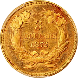 image for: 1872 $3 PCGS MS62 ex: D.L. Hansen