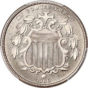 image for: 1866 5c PCGS/CAC Proof 65 (With Rays)