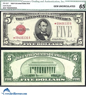 image for: Fr.1531* 1928-F $ 5 CGA Gem CU 65 *Star*