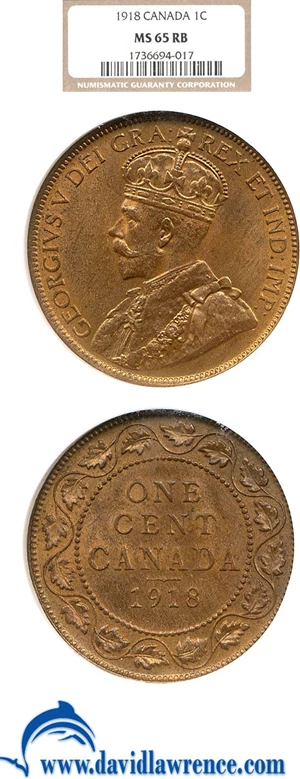image for: Canada: 1918 1c NGC MS65 RB