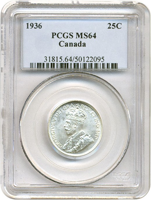 image for: Canada: 1936 25c  PCGS MS64 