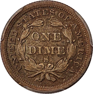image for: 1856-S 10c PCGS AU50