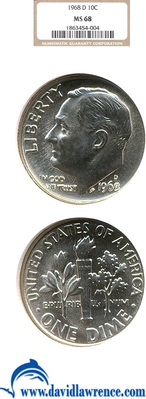 image for: 1968-D 10c NGC MS68