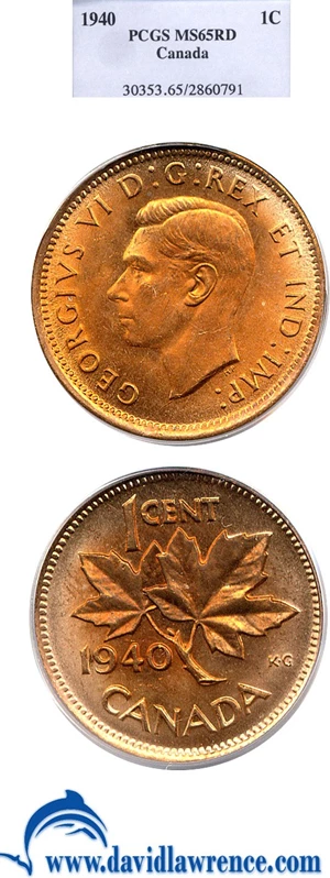 image for: Canada: 1940 1c PCGS MS65 RD