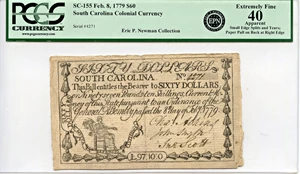 image for: FR. SC155 1779 8-Feb $60 PCGS Extremely Fine 40 ex: Newman Collection