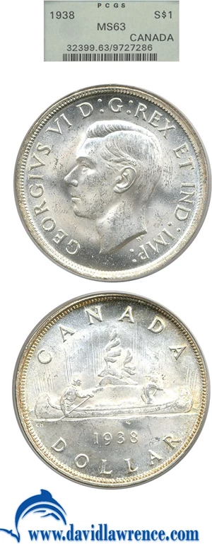 image for: Canada: 1938 $1 PCGS MS63