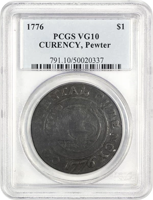 image for: 1776 Continental Dollar $1 PCGS VG-10 (CURENCY, Pewter)