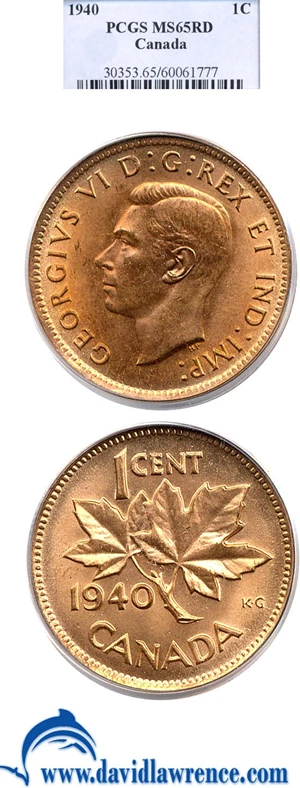 image for: Canada: 1940 1c PCGS MS65 RD