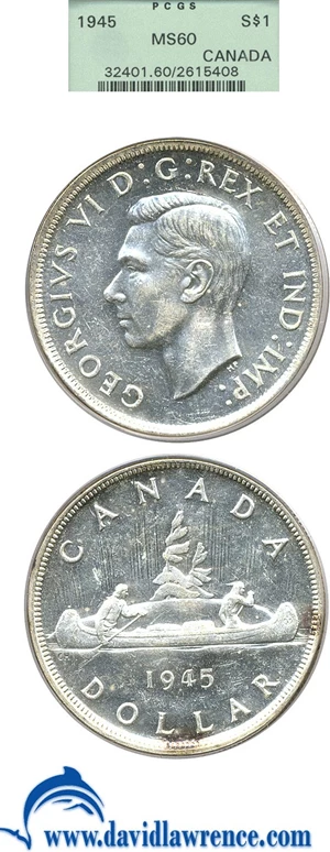 image for: Canada: 1945 $1 PCGS MS60