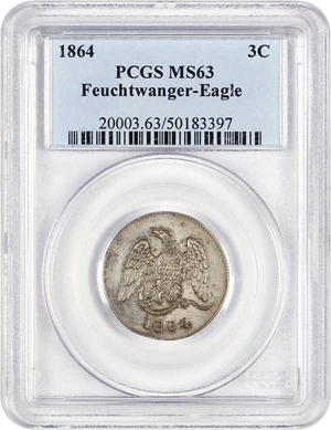 image for: 1864 Feuchtwanger 3c PCGS MS63 (Eagle)