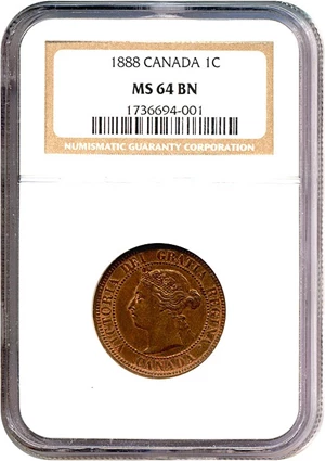 image for: Canada: 1888 1c NGC MS64 BN