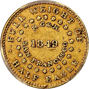 image for: 1849 Norris, Greg & Norris $5 PCGS XF45 (Plain Edge)