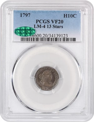 image for: 1797 H10c PCGS/CAC VF20 (LM-4, 13 Stars)