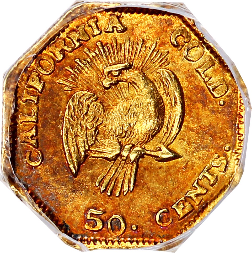 image for: 1853 Cal. Gold 50c PCGS MS62 (BG-302 Peacock)