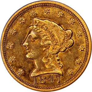 image for: 1847-C $2 1/2 PCGS AU50