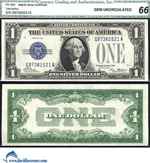 image for: Fr.1600 1928 $ 1 CGA Gem CU 66