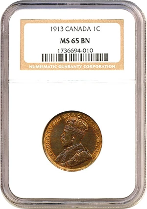 image for: Canada: 1913 1c NGC MS65 BN