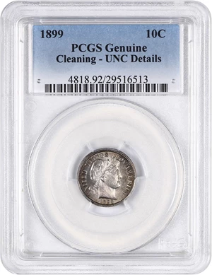 image for: 1899 10c PCGS UNC Details (Cleaning)