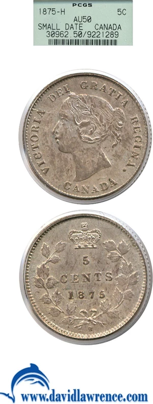 image for: Canada: 1875-H 5c Small Date PCGS AU50