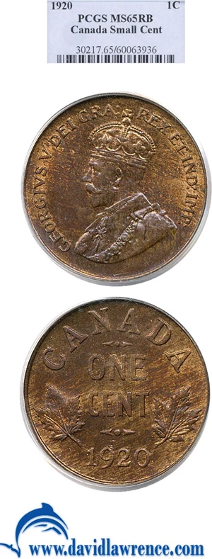 image for: Canada: 1920 1c Small Cent PCGS MS65 RB