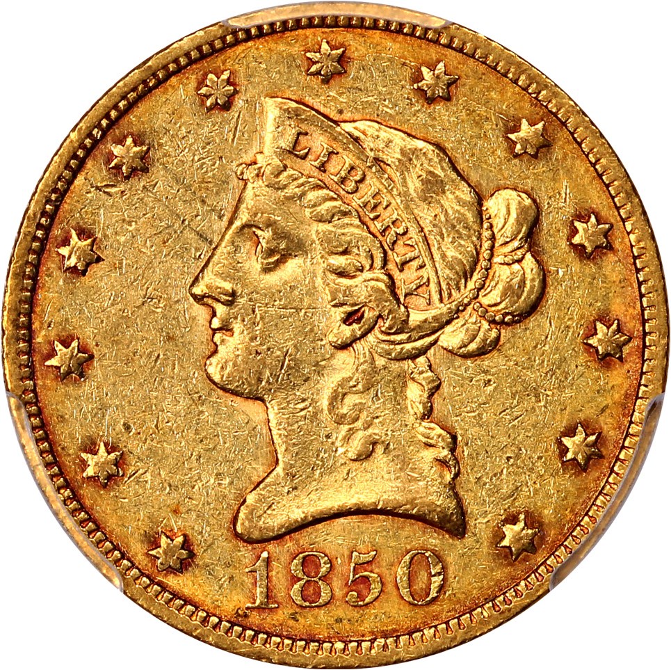 image for: 1850 $10 PCGS AU50 (Large Date)
