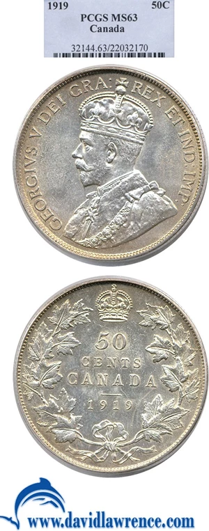 image for: Canada: 1919 50c PCGS MS63