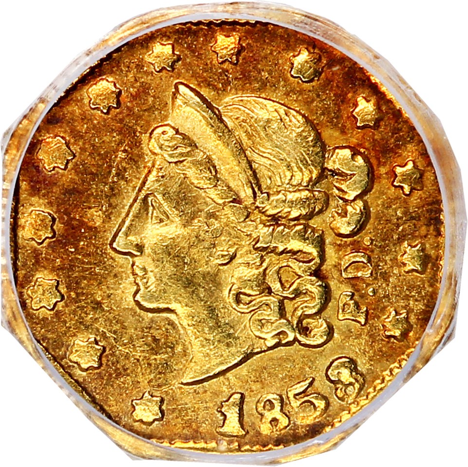 image for: 1853 Cal. Gold 50c PCGS MS62 (BG-302 Peacock)