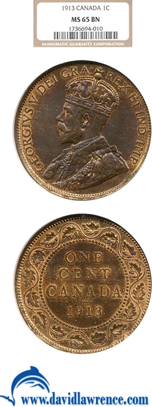 image for: Canada: 1913 1c NGC MS65 BN