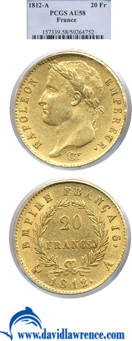 image for: France: 1812-A 20 Franc PCGS AU58