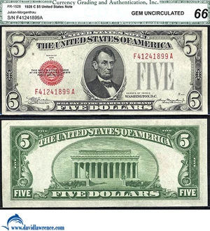 image for: Fr.1528 1928-C $ 5 CGA Gem CU 66