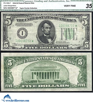 image for: Fr.1956-I* 1934 $5 CGA VF35 *Star*
