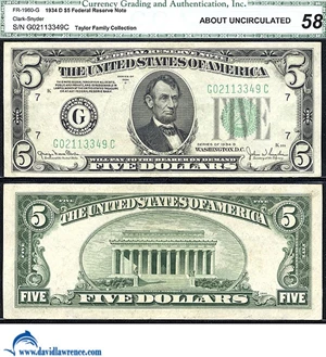 image for: Fr.1960-G 1934D $5 CGA AU58