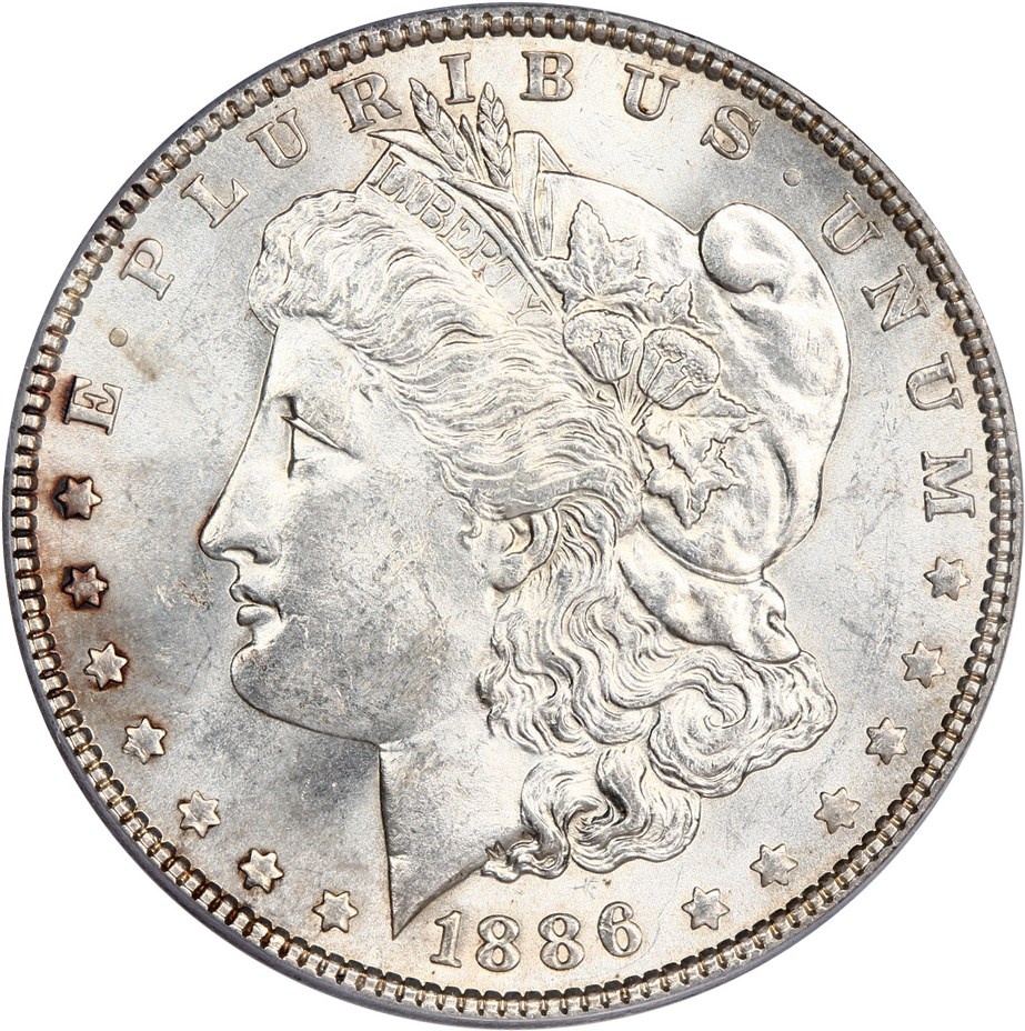 image for: Hot 50 VAM: 1886 $1 PCGS MS62 (VAM-1C, 3+2 Clashed Rev)