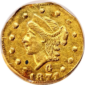 image for: 1871 Cal. Gold 25c NGC MS61 (BG-767)
