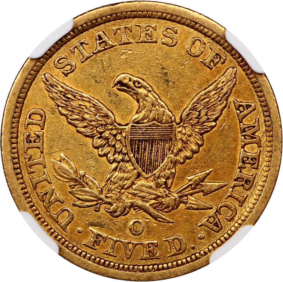 image for: 1845-O $5 NGC AU53