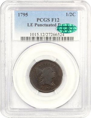 image for: 1795 1/2c PCGS/CAC F12 (With Pole, Reeded Edge, Punctuated Date)