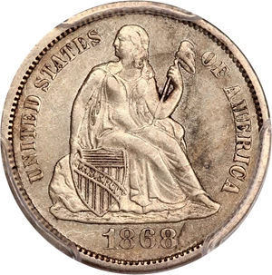 image for: 1868-S 10c PCGS AU50