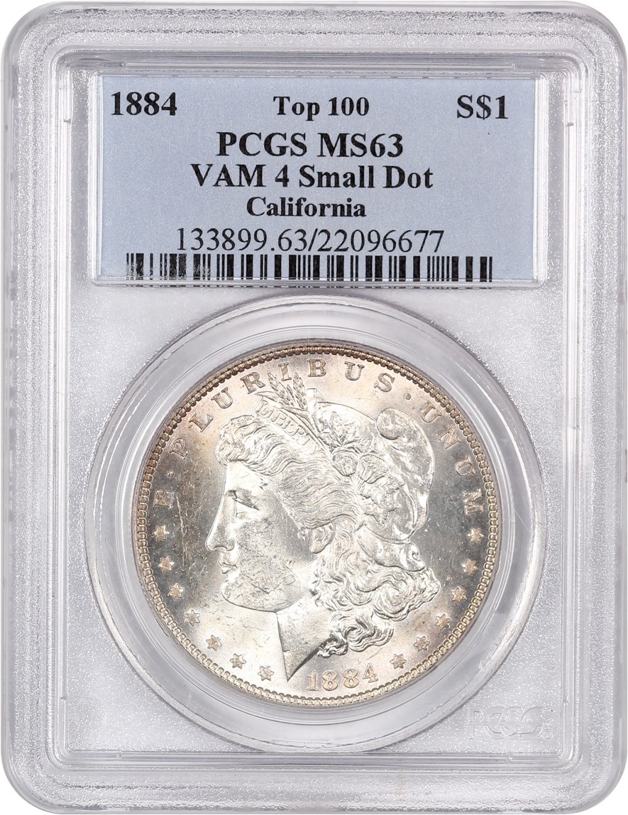 image for: Top 100 VAM: 1884 $1 PCGS MS63 (VAM-4, Small Dot)