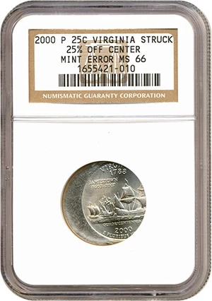 image for: 2000-P Virginia 25c NGC MS66 - Struck 25% off center