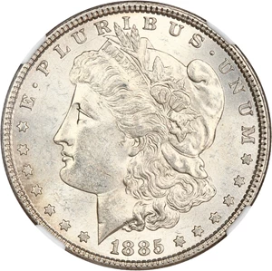 image for: Hot 50 VAM: 1885 $1 NGC MS62 (VAM-1B, Pitted Reverse)