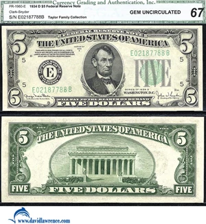 image for: Fr.1960-E 1934D $5 CGA Gem CU 67